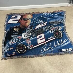 Vintage Rusty Wallace Portait Metallic Throw Blanket Nascar Auto Racing Tapestry